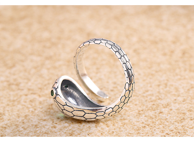 Pierścień unisex, wąż zielony, biżuteria srebrna 925, osobowość trend mężczyźni i kobiety - Wianko - 5