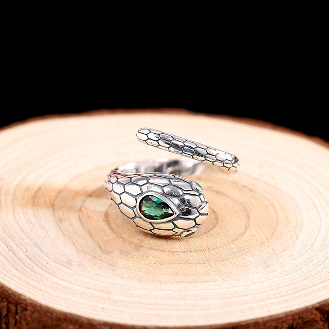 Pierścień unisex, wąż zielony, biżuteria srebrna 925, osobowość trend mężczyźni i kobiety - Wianko - 8