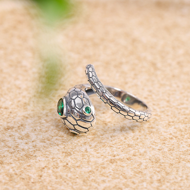Pierścień unisex, wąż zielony, biżuteria srebrna 925, osobowość trend mężczyźni i kobiety - Wianko - 4