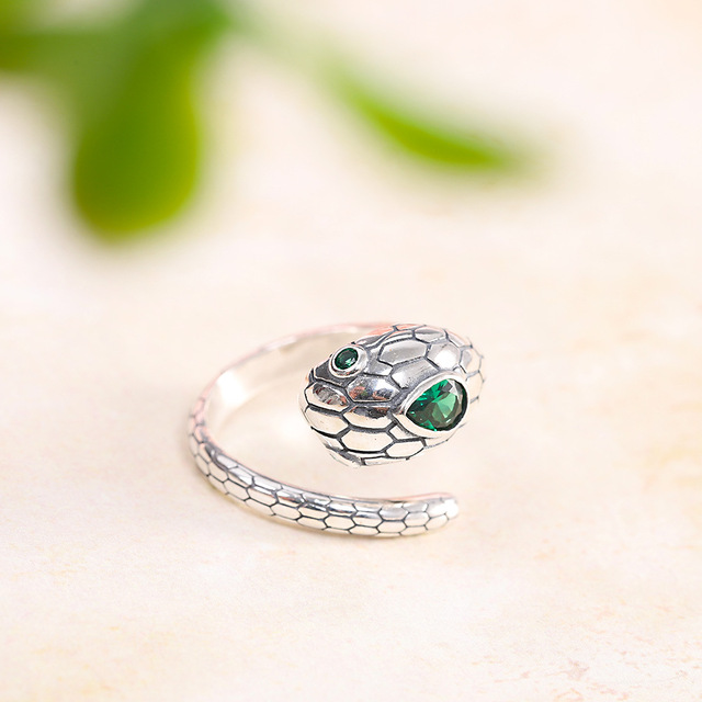 Pierścień unisex, wąż zielony, biżuteria srebrna 925, osobowość trend mężczyźni i kobiety - Wianko - 3
