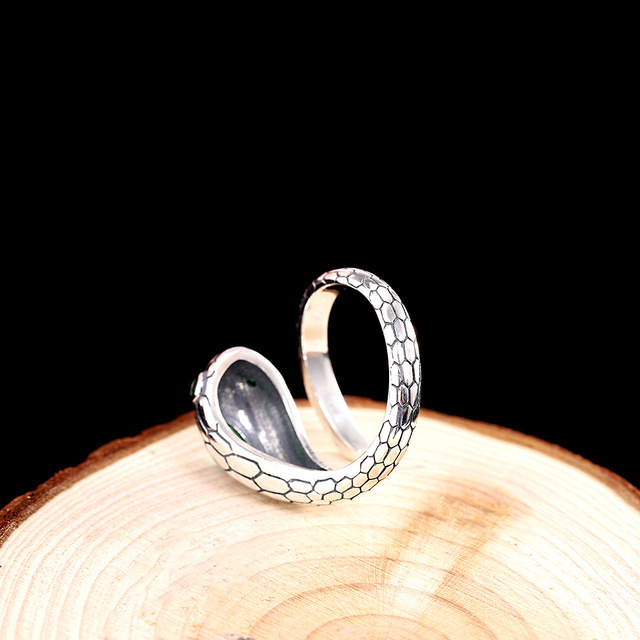 Pierścień unisex, wąż zielony, biżuteria srebrna 925, osobowość trend mężczyźni i kobiety - Wianko - 9
