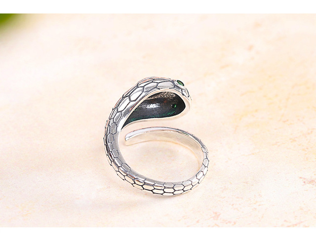 Pierścień unisex, wąż zielony, biżuteria srebrna 925, osobowość trend mężczyźni i kobiety - Wianko - 6