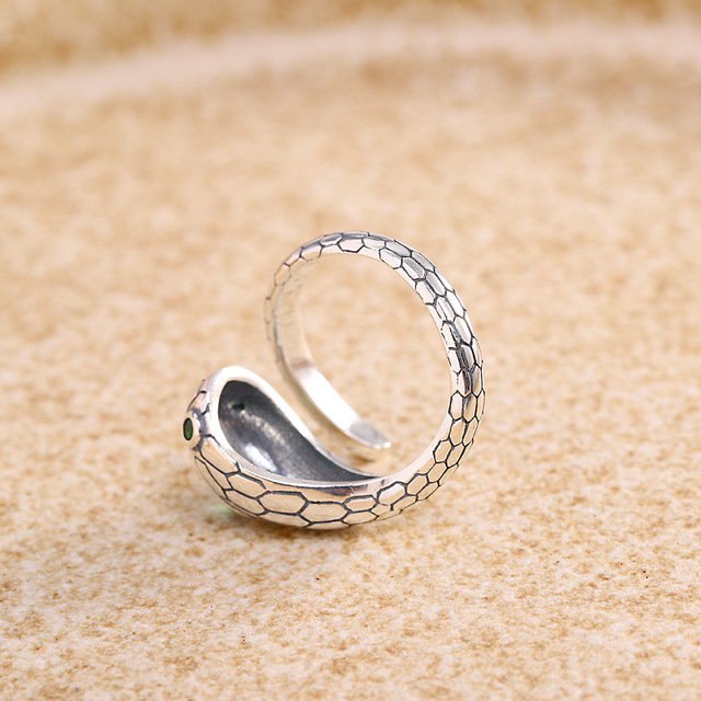 Pierścień unisex, wąż zielony, biżuteria srebrna 925, osobowość trend mężczyźni i kobiety - Wianko - 12