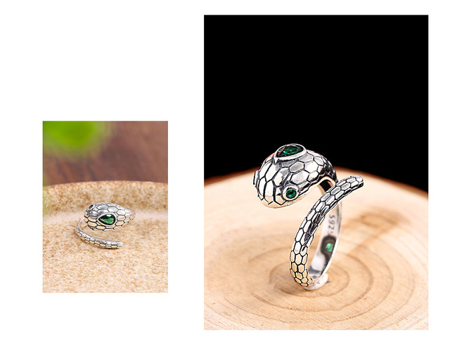 Pierścień unisex, wąż zielony, biżuteria srebrna 925, osobowość trend mężczyźni i kobiety - Wianko - 7