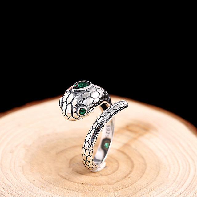 Pierścień unisex, wąż zielony, biżuteria srebrna 925, osobowość trend mężczyźni i kobiety - Wianko - 13