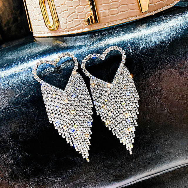 Kolczyki wiszące FYUAN z długim frędzlem i kryształem górskim w kształcie serca - biżuteria modowa dla kobiet - Wianko - 12