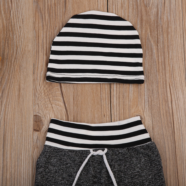 Spodnie Newborn maluch niemowlę chłopcy dziewczyny 0-6M nadruk w paski kapelusz 2 sztuki - Wianko - 3