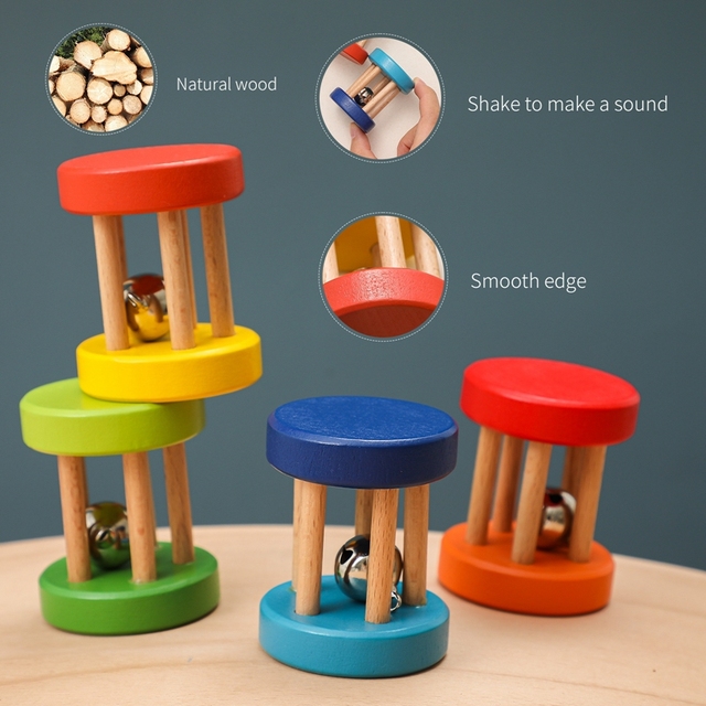 Drewniana grzechotka Montessori z muzyką dla noworodka, rozwijająca sensoryczne umiejętności - Wianko - 1