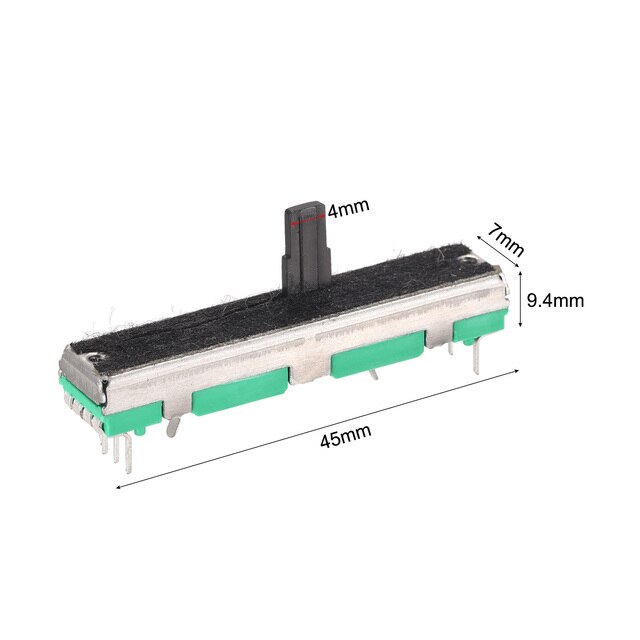 Suwakowy potencjometr 45mm Uxcell B10K Ohm, podwójny kanał, gałka - 2 sztuki - Wianko - 1