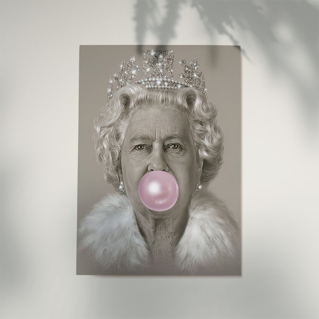 Obraz na płótnie: Bubblegum Queen, Elizabeth II - portret w stylu skandynawskim - do salonu - Wianko - 7