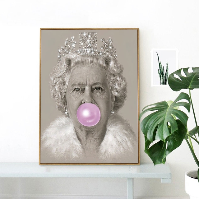 Obraz na płótnie: Bubblegum Queen, Elizabeth II - portret w stylu skandynawskim - do salonu - Wianko - 6