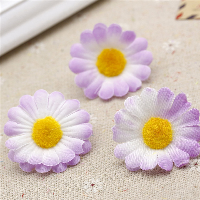 10 sztuk 4 cm sztuczne kwiaty Daisy słonecznika DIY ślub panna młoda wieniec Garland samochód dekoracja - Wianko - 6