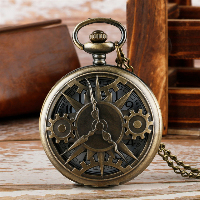 Wisiorek w kształcie zegarka kieszonkowego Vintage Retro Bronze z ruchomym mechanizmem, łańcuszkami i zegarkami kieszonkowymi - Wianko - 1