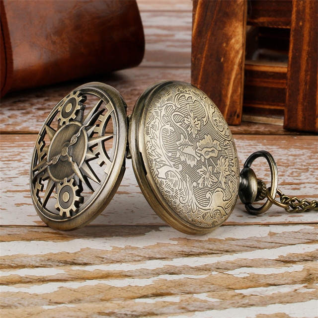 Wisiorek w kształcie zegarka kieszonkowego Vintage Retro Bronze z ruchomym mechanizmem, łańcuszkami i zegarkami kieszonkowymi - Wianko - 5