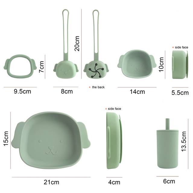 Zestaw naczyń stołowych dla dzieci: talerze, kubek, uchwyt na smoczek, gryzaki (5 sztuk) - Wianko - 4