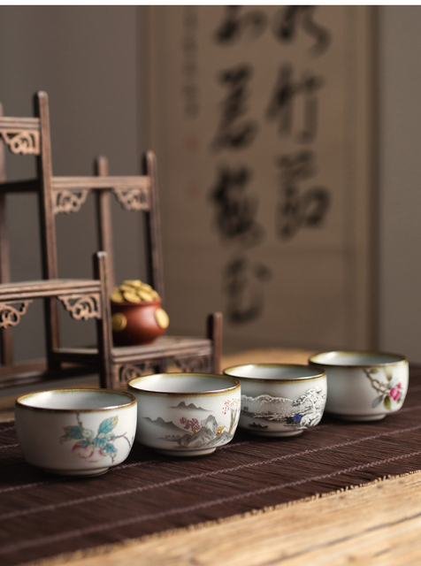 Chiński kubek na herbatę ChaZhan z naczyniami do herbaty Ru Kiln - anty skalowanie, retro, filiżanka ceramiczna, w wielu kolorach - Wianko - 1