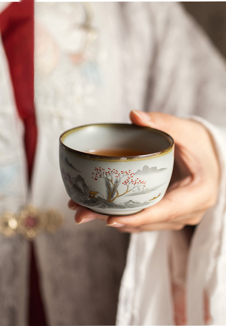 Chiński kubek na herbatę ChaZhan z naczyniami do herbaty Ru Kiln - anty skalowanie, retro, filiżanka ceramiczna, w wielu kolorach - Wianko - 9