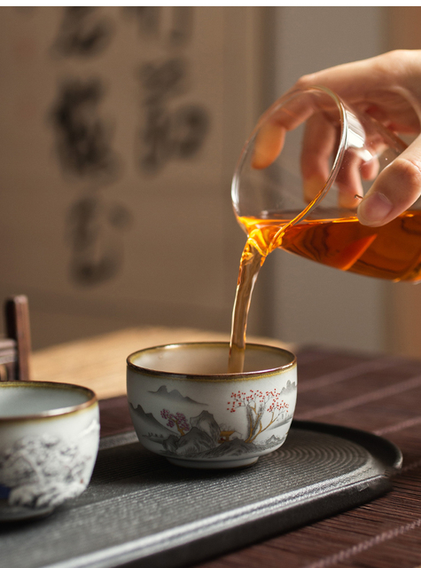 Chiński kubek na herbatę ChaZhan z naczyniami do herbaty Ru Kiln - anty skalowanie, retro, filiżanka ceramiczna, w wielu kolorach - Wianko - 2