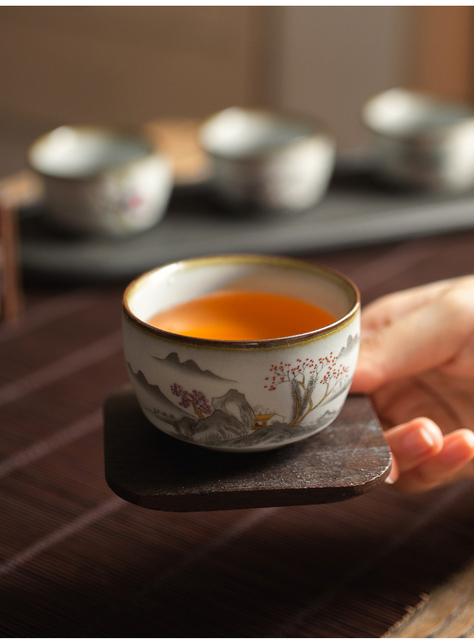 Chiński kubek na herbatę ChaZhan z naczyniami do herbaty Ru Kiln - anty skalowanie, retro, filiżanka ceramiczna, w wielu kolorach - Wianko - 6