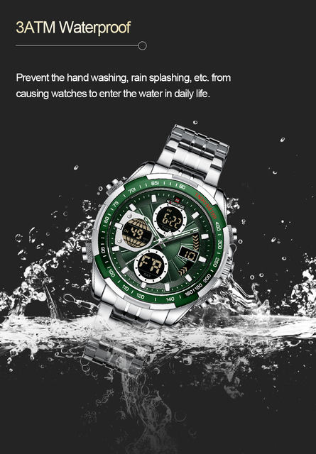Męski zegarek NAVIFORCE Casual Sport ze stali nierdzewnej, wodoodporny, Luminous, podwójny wyświetlacz, kwarcowy, męskie Reloj Hombre - Wianko - 10