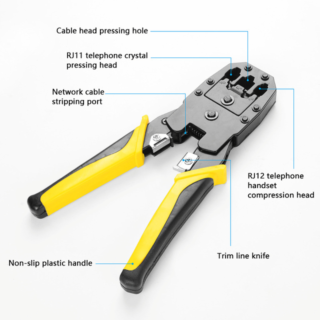 Tester kabli HTOC - zaciskarka RJ45 CAT5 CAT6 z zestawem narzędzi do zaciskania oraz 100 sztuk wtyczek CAT5 Mini striptizerka - Wianko - 2