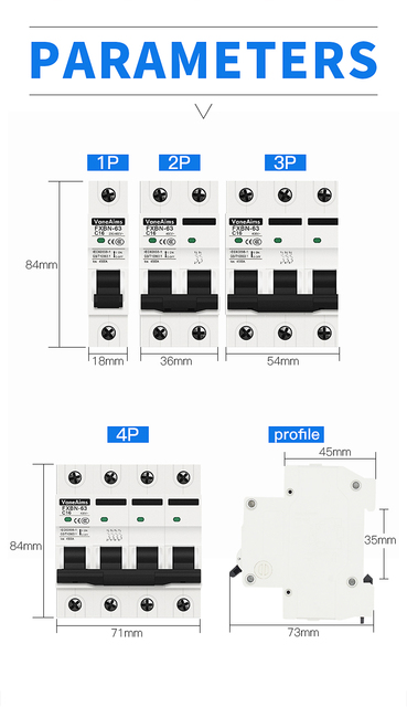 MCB miniaturowe zabezpieczenie przed przeciążeniem i zwarciem: 6A, 10A, 16A, 25A, 32A, 40A, 63A, 4.5KA 110V230V 400VAC do użytku domowego - Wianko - 2