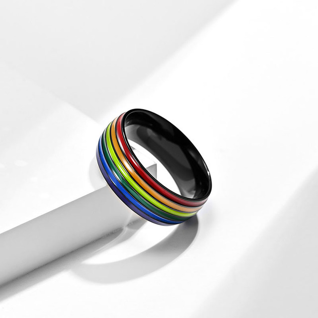 Tęczowy pierścień dla mężczyzn LGBT - stal nierdzewna, emalia, panseksualność - Wianko - 6