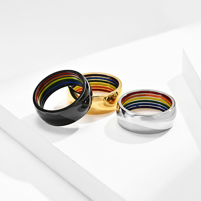 Tęczowy pierścień dla mężczyzn LGBT - stal nierdzewna, emalia, panseksualność - Wianko - 3