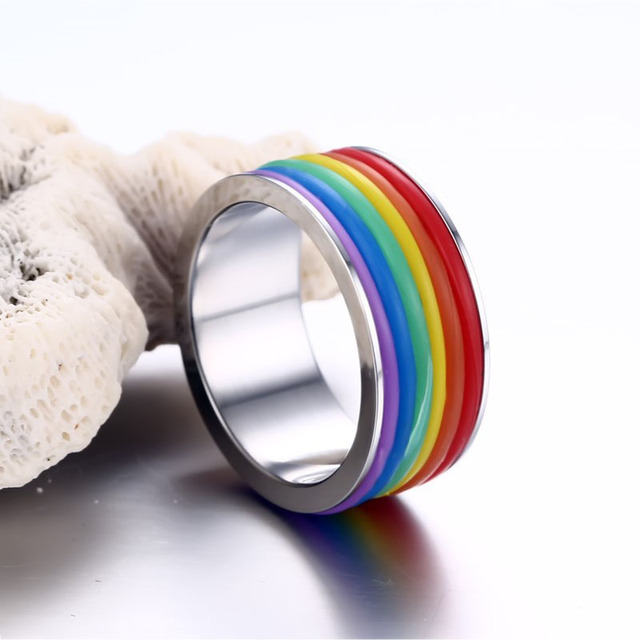 Tęczowy pierścień dla mężczyzn LGBT - stal nierdzewna, emalia, panseksualność - Wianko - 1
