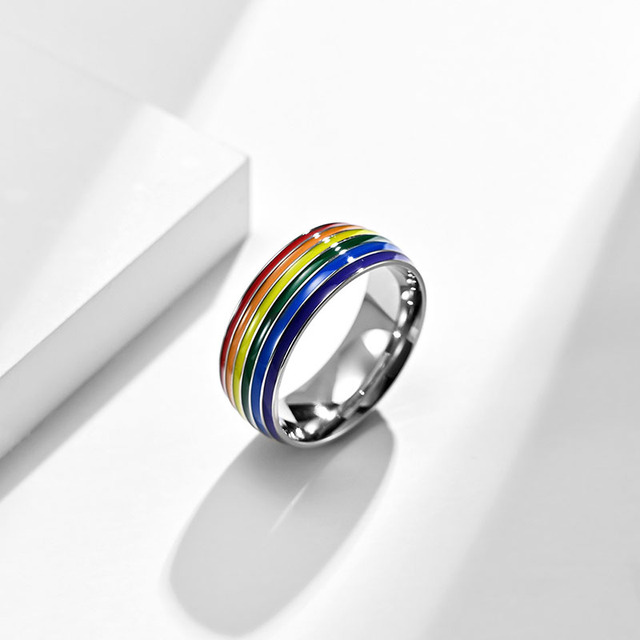 Tęczowy pierścień dla mężczyzn LGBT - stal nierdzewna, emalia, panseksualność - Wianko - 7