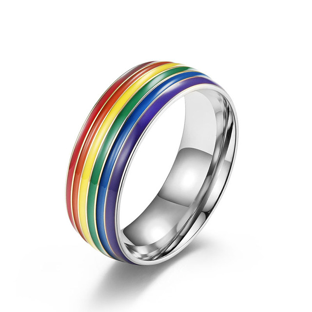 Tęczowy pierścień dla mężczyzn LGBT - stal nierdzewna, emalia, panseksualność - Wianko - 14
