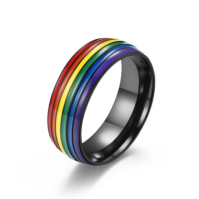 Tęczowy pierścień dla mężczyzn LGBT - stal nierdzewna, emalia, panseksualność - Wianko - 16