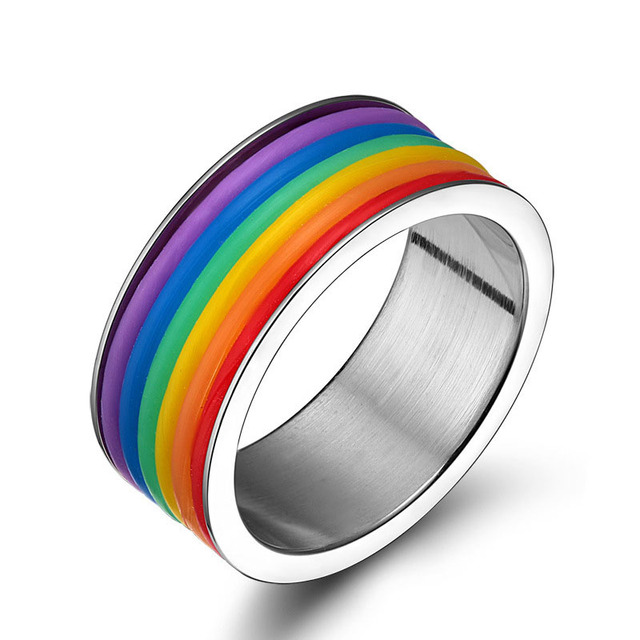 Tęczowy pierścień dla mężczyzn LGBT - stal nierdzewna, emalia, panseksualność - Wianko - 9
