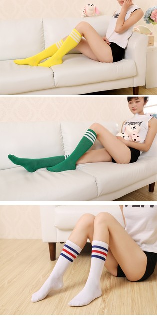 Dziewczęce kolorowe skarpety bawełniane - długie, kolano, klasyczne paski - Wianko - 11