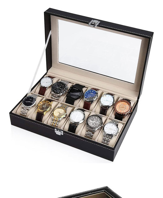 Pudełko na zegarki z 12 miejscami - skórzane, organizujące, prezent dla mężczyzny - Wianko - 1
