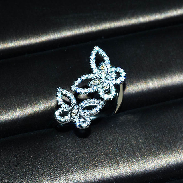 Komplet biżuterii ślubnej QTT Retro Butterfly Dangle - kolczyki, pierścionek, 925 srebro, biały cyrkon - Wianko - 4