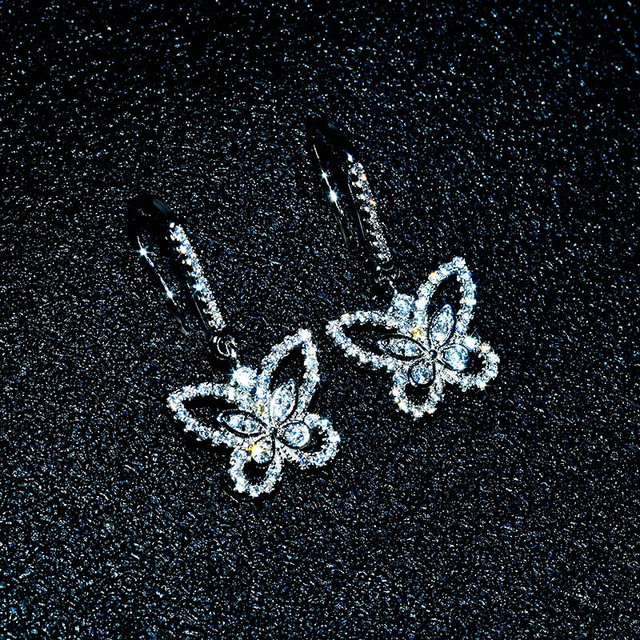 Komplet biżuterii ślubnej QTT Retro Butterfly Dangle - kolczyki, pierścionek, 925 srebro, biały cyrkon - Wianko - 5