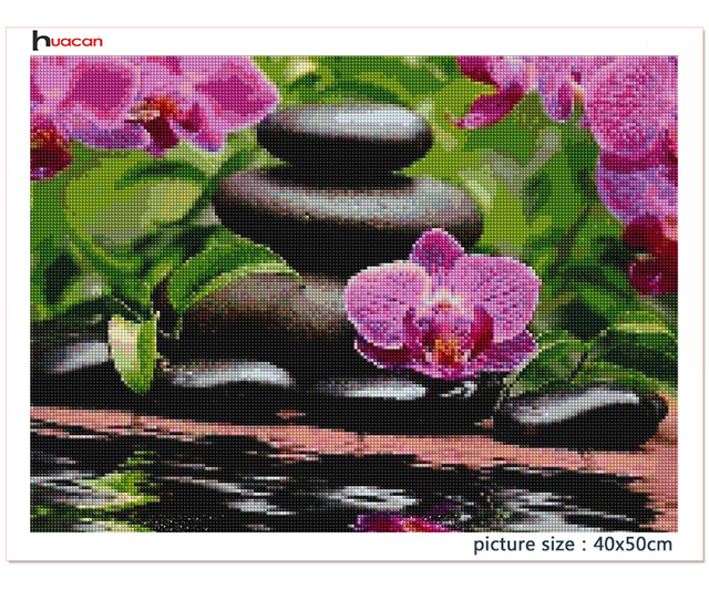 Zestaw do malowania diamentami - obraz kwiat orchidei wypełniony diamentami w kształcie kwadratu/okręgu, haft mozaikowy do ozdoby domu - Wianko - 2