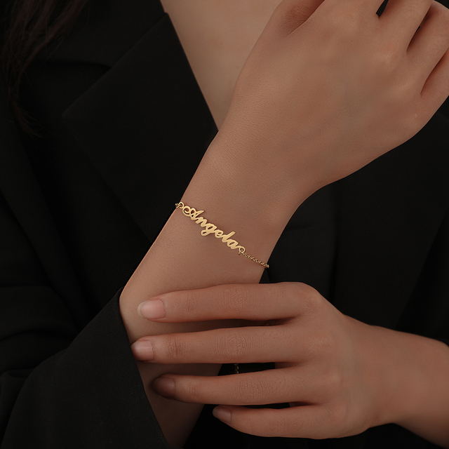 Personalizowana damska bransoletka z imieniem - złoto, stal nierdzewna, łańcuszek tytanowy, inicjały, biżuteria dla dziewcząt - Wianko - 14