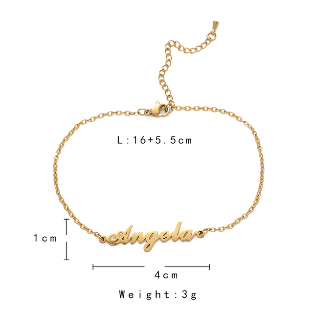 Personalizowana damska bransoletka z imieniem - złoto, stal nierdzewna, łańcuszek tytanowy, inicjały, biżuteria dla dziewcząt - Wianko - 17