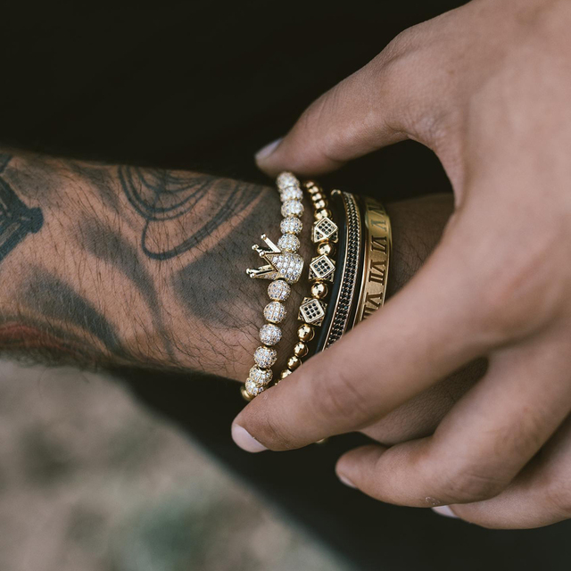 Luksusowa bransoletka męska z regulacją - rzymska korona Charm, modne złote plecenie, zestaw biżuteryjny dla Hip Hop 2020 - Wianko - 10