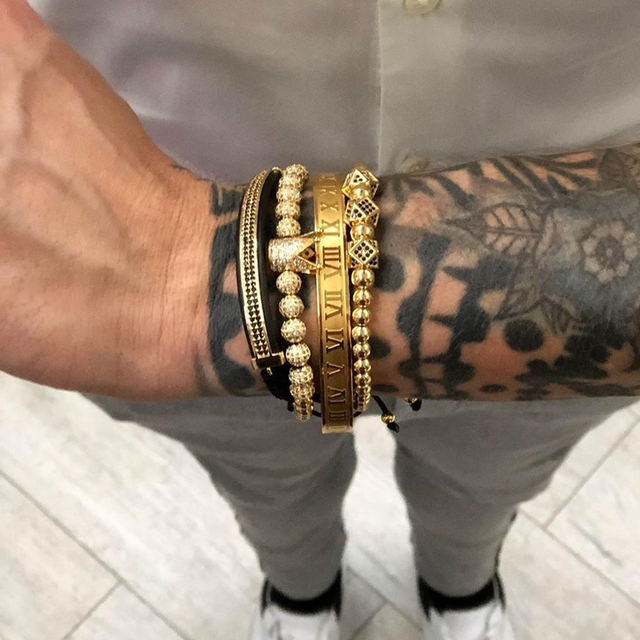 Luksusowa bransoletka męska z regulacją - rzymska korona Charm, modne złote plecenie, zestaw biżuteryjny dla Hip Hop 2020 - Wianko - 13