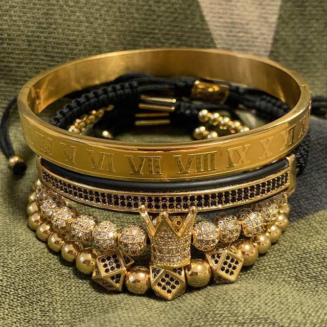 Luksusowa bransoletka męska z regulacją - rzymska korona Charm, modne złote plecenie, zestaw biżuteryjny dla Hip Hop 2020 - Wianko - 17