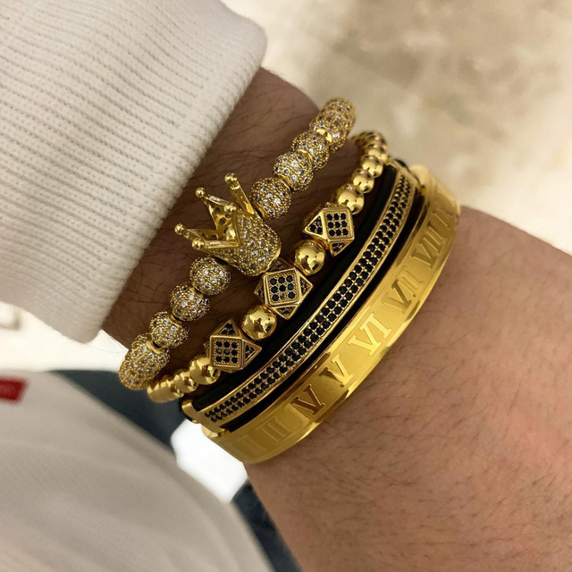 Luksusowa bransoletka męska z regulacją - rzymska korona Charm, modne złote plecenie, zestaw biżuteryjny dla Hip Hop 2020 - Wianko - 8