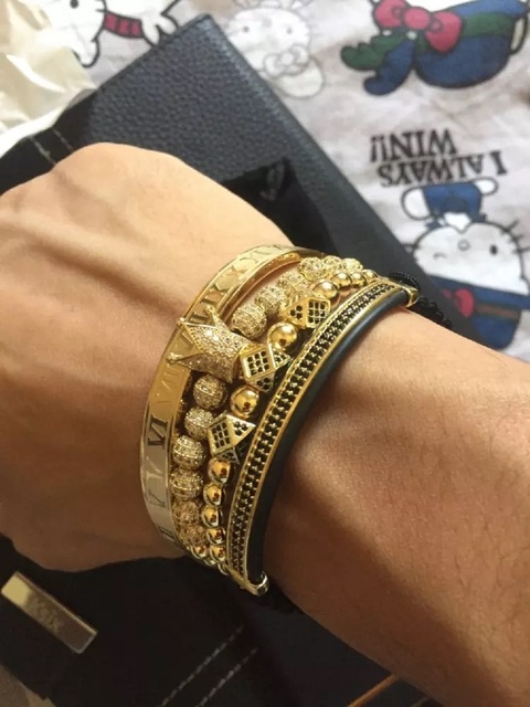 Luksusowa bransoletka męska z regulacją - rzymska korona Charm, modne złote plecenie, zestaw biżuteryjny dla Hip Hop 2020 - Wianko - 14