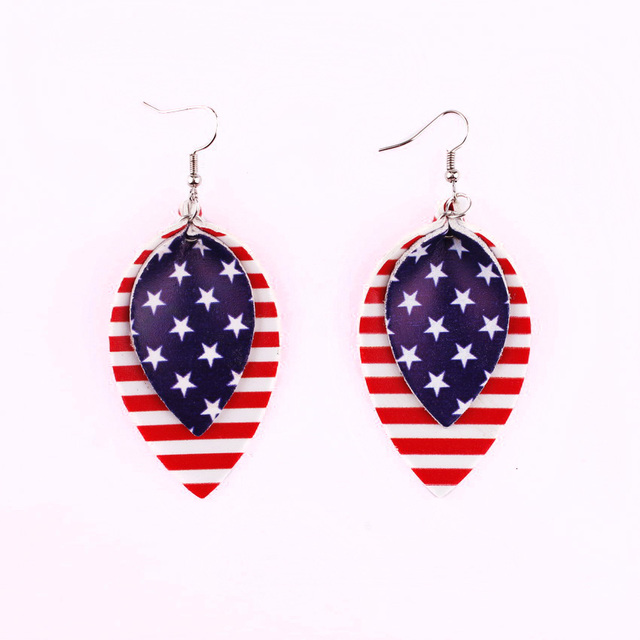 Kolczyki wiszące Faux Leather w kształcie łezki z flagą Ameryki - Trendy biżuteria dla kobiet - Wianko - 55