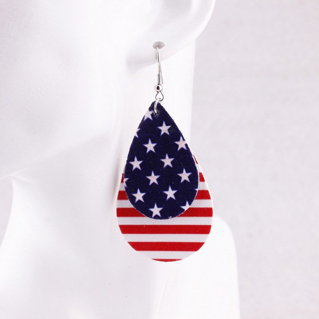 Kolczyki wiszące Faux Leather w kształcie łezki z flagą Ameryki - Trendy biżuteria dla kobiet - Wianko - 52