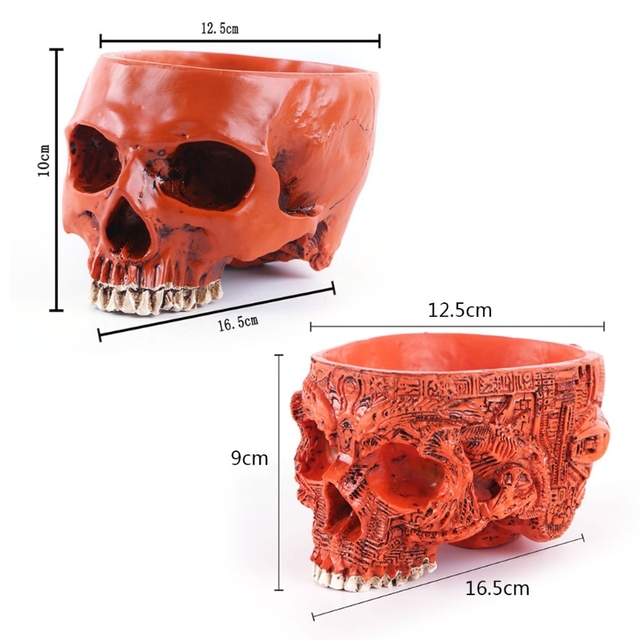 Czaszka z żywicy w kształcie głowy - doniczka kwiatowa na Halloween - Wianko - 6