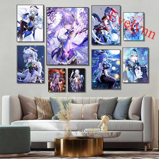 Plakat Genshin Impact – Anime, gra, malarstwo. Modern Home, dekoracja salonu. Płótno, obraz dziewczyny, wystrój pokoju - Wianko - 2