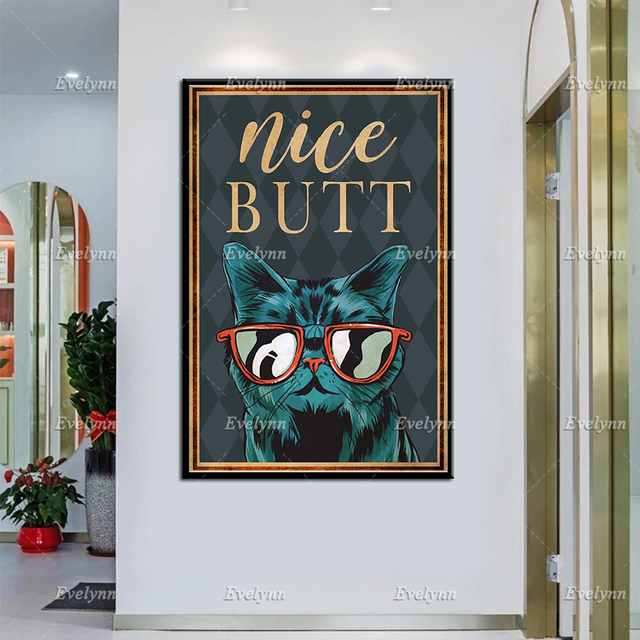 Plakat Fajny kot z ładnym tyłkiem - druk na płótnie, idealny prezent dla miłośników kotów, zabawny obrazek do łazienki i wyjątkowa dekoracja wnętrza - Wianko - 2